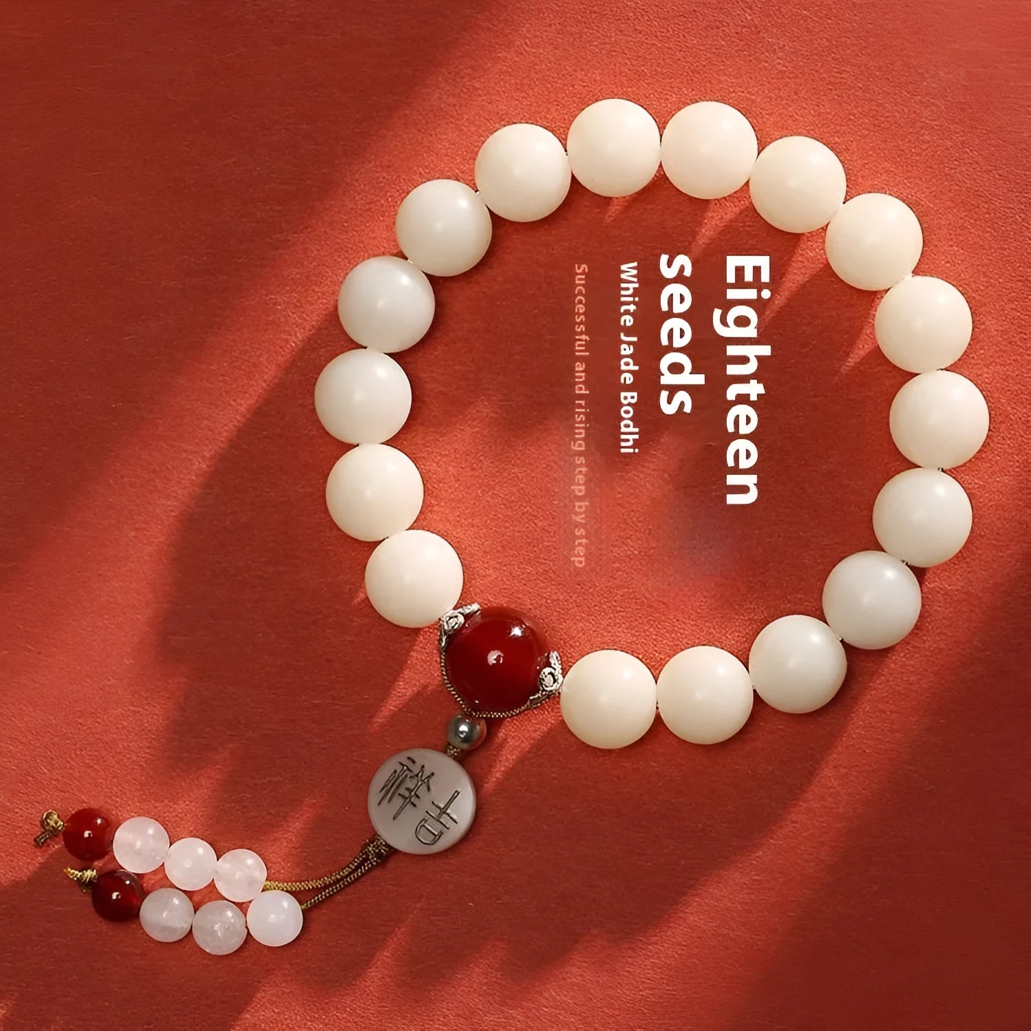 National style Bodhi bracelet with round beads and Ruyi element in black, gold, or red colours