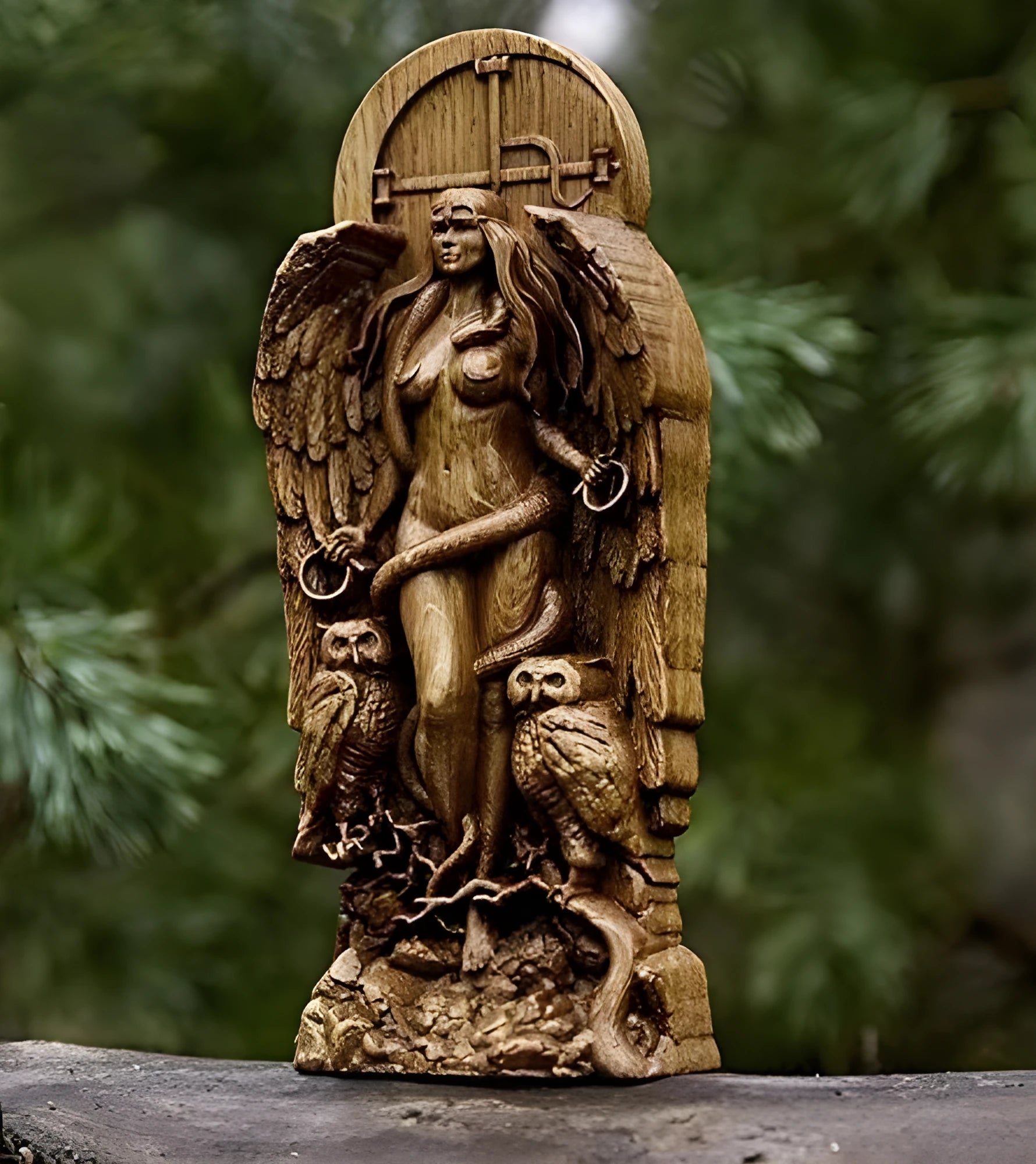Synthetic resin Greek Goddess statue measuring 22cm tall, for altar or garden decoration.