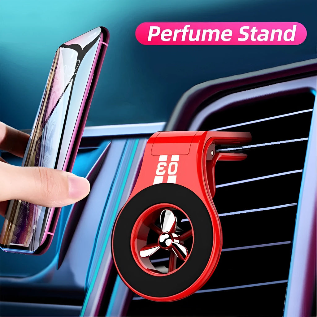Magnetic car phone holder with air vent clip in black, blue, or red colours