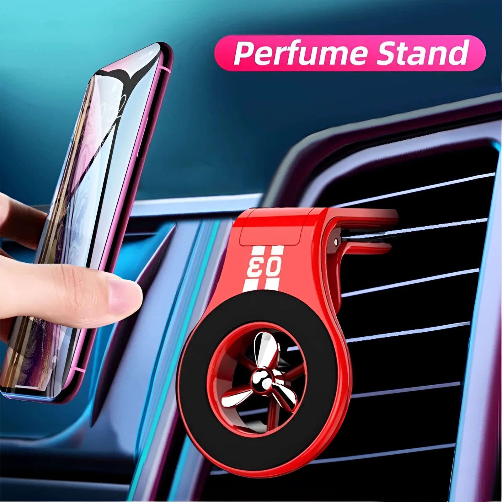 Magnetic car phone holder with air vent clip in black, blue, or red colours