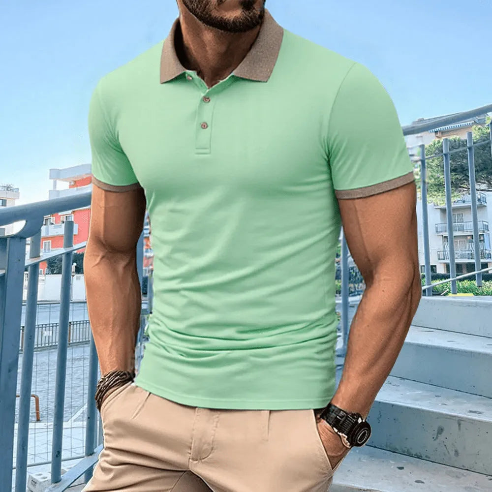 Men's short sleeve polo shirt with flocking print in ice silk fabric available in multiple colours