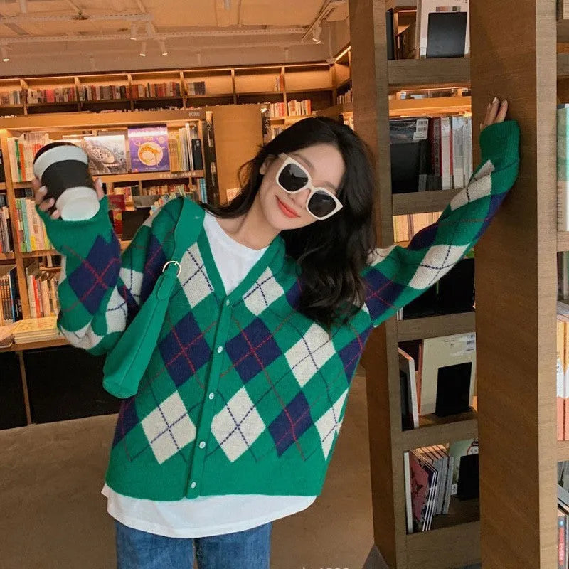 Casual acrylic knit cardigan in free size regular fit, shown in a macaron colour.
