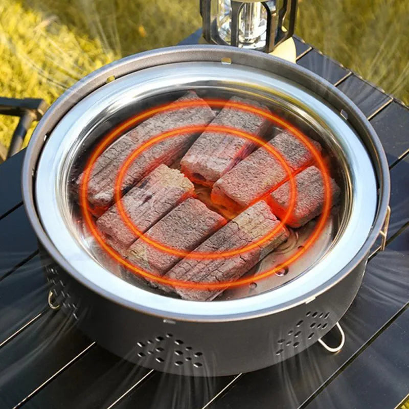 Portable stainless steel charcoal barbecue grill with detachable design for outdoor cooking
