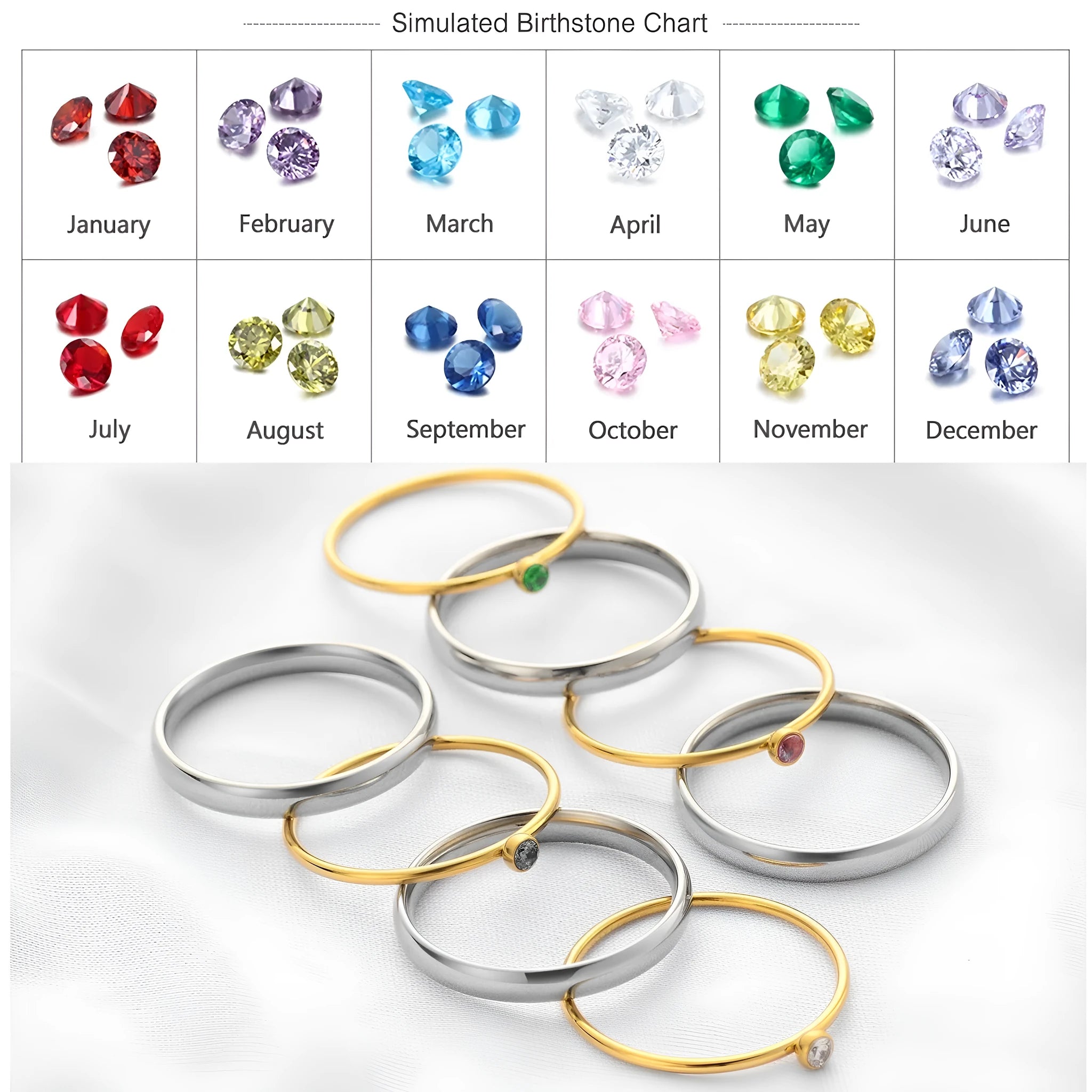Geometric engraved titanium steel ring with December birthstone colour and electroplated gold handle.
