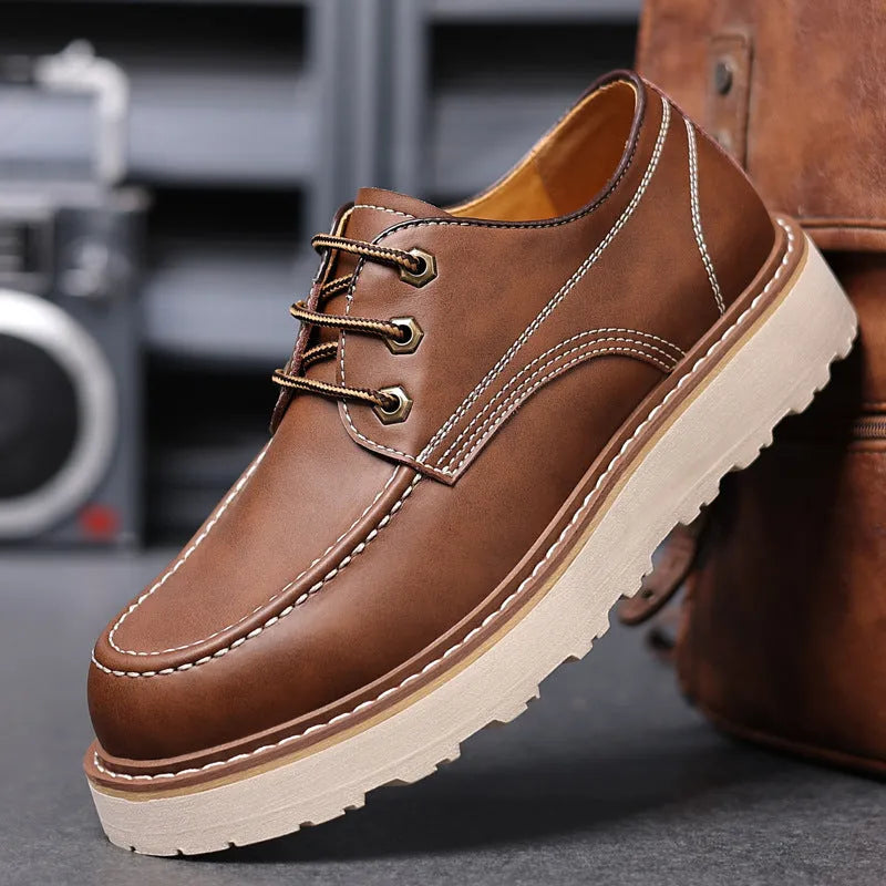 Men's black Martin boots with low-top retro design and round toe