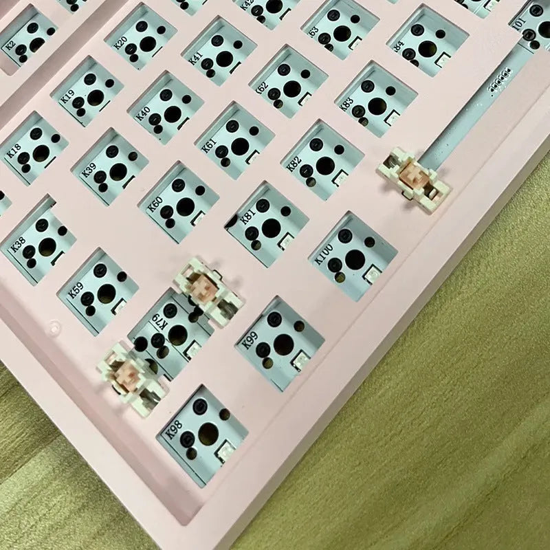 DIY mechanical keyboard kit with hot plug seats showing transparent casing and included key puller tool