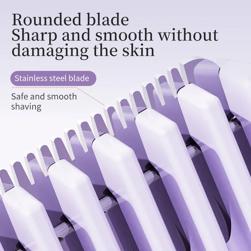 USB rechargeable digital display women's body shaver in gradient purple colour with washable head