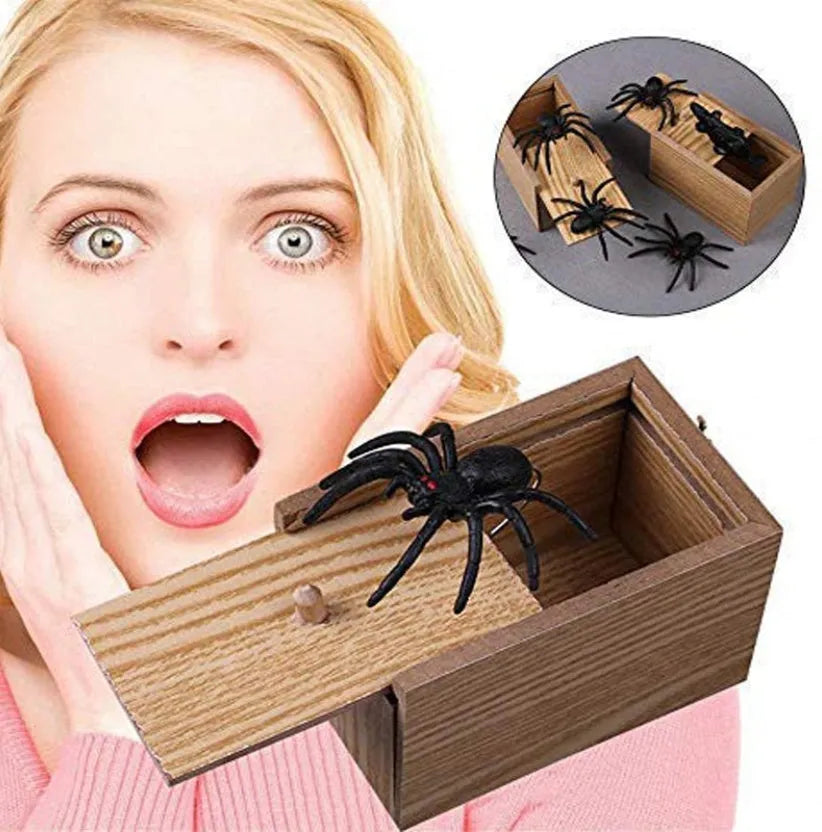 Wooden prank scare box with jumping animal surprise for April Fools' jokes