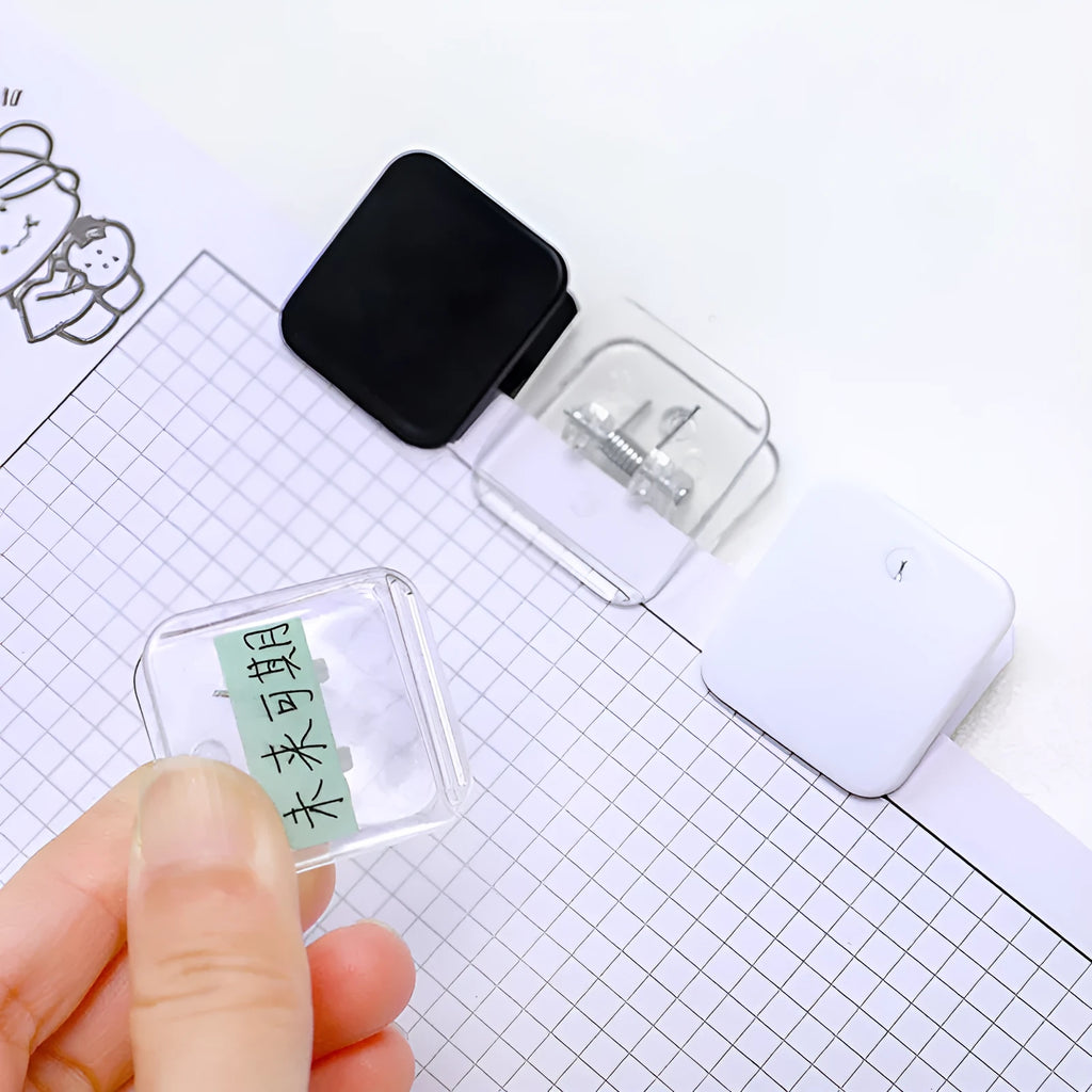 Plastic square photo note holder folder in white, black and transparent colours measuring 3.2x3x2.2cm
