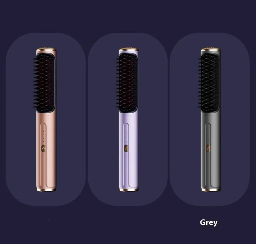 Wireless straight comb in dark grey, rose gold, or rosemary violet colours for cordless hair styling