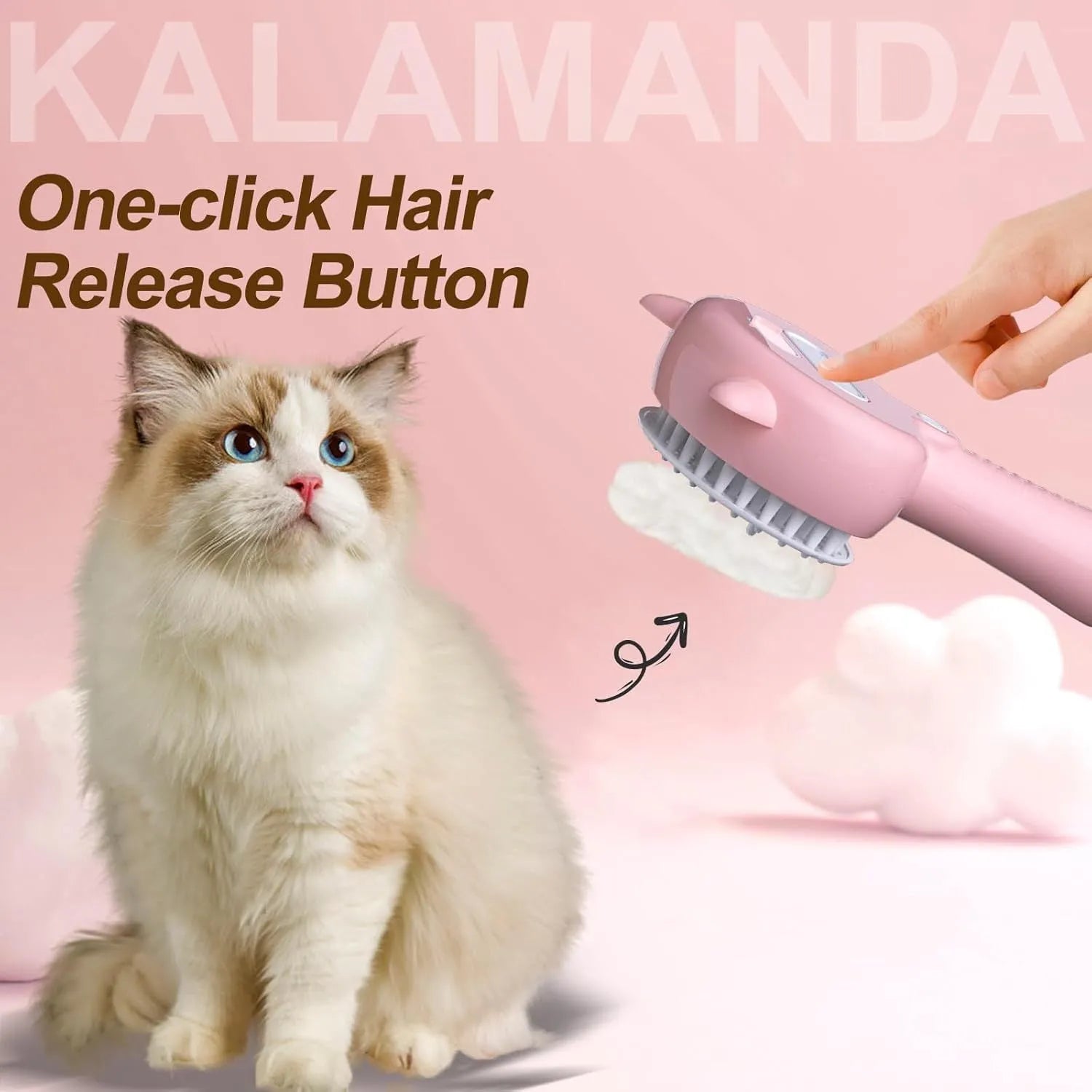 Blue cat-ear shaped pet grooming brush with rubber bristles and water reservoir