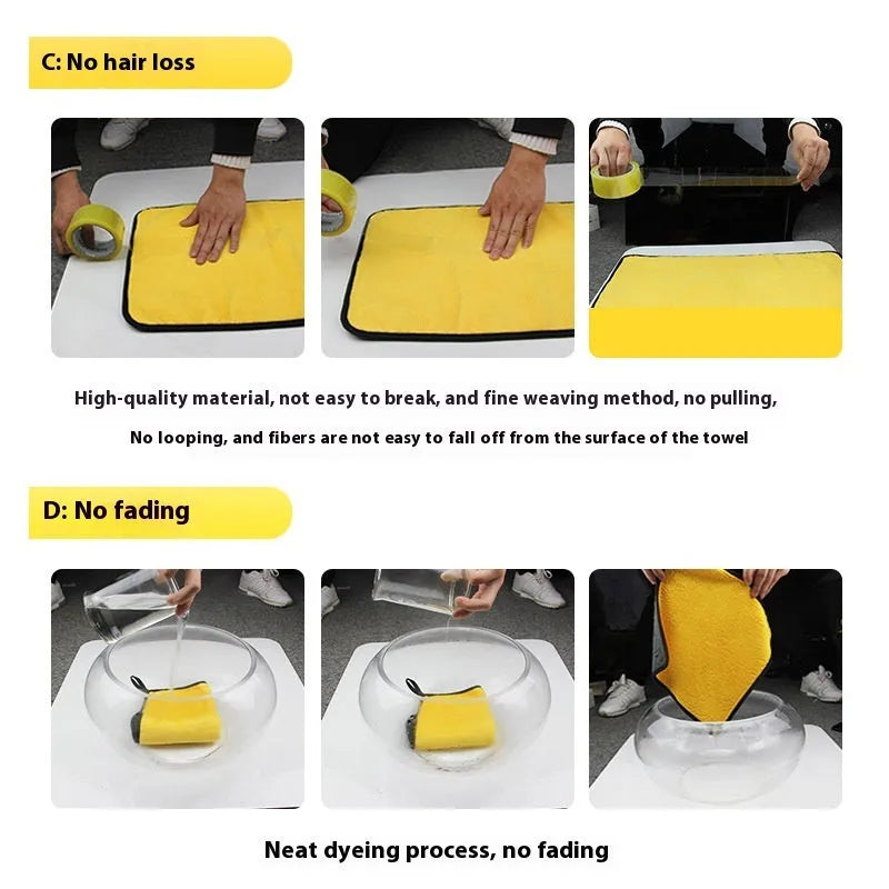 Traceless thickened microfiber car wash towel in yellow and grey, 30x60CM double-sided