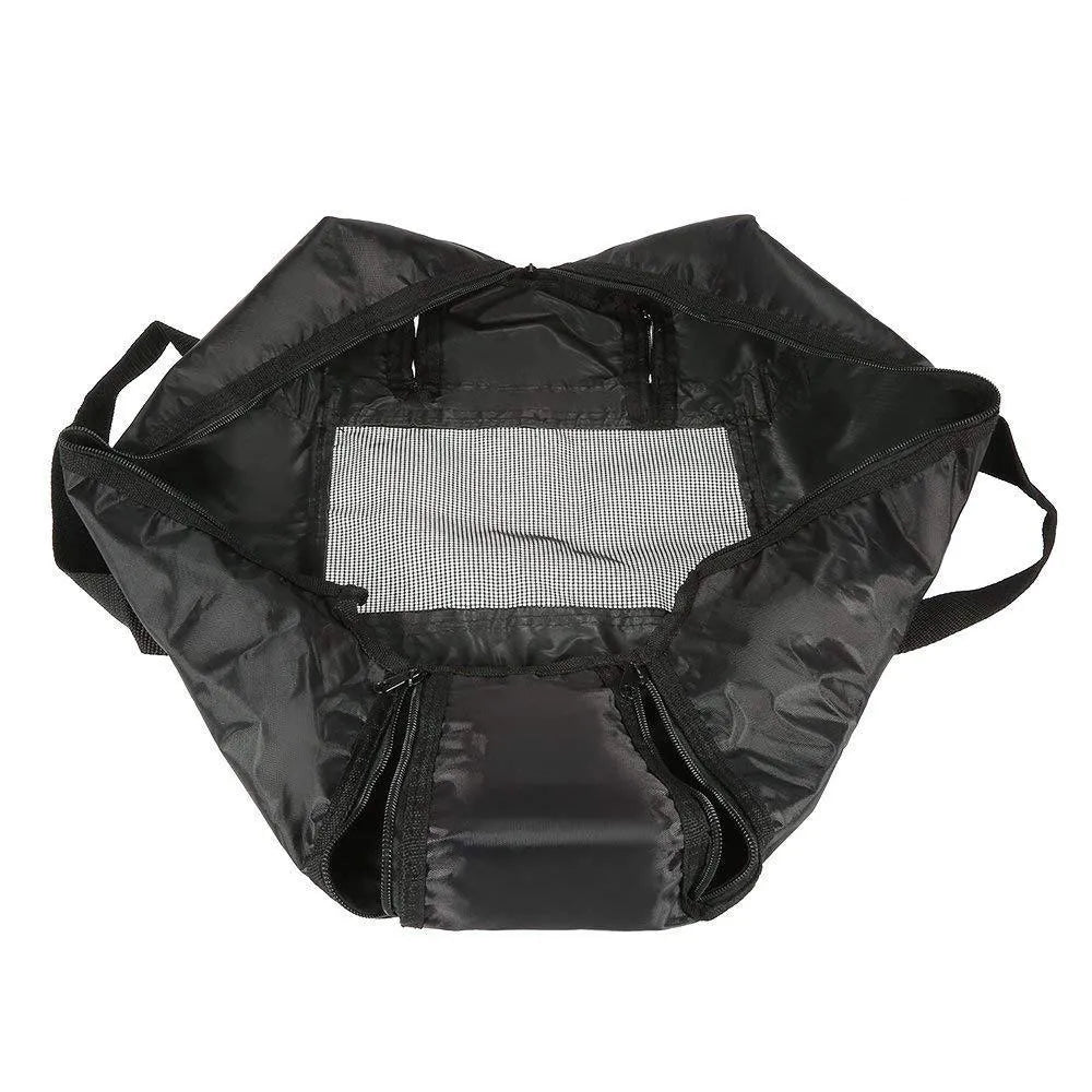 Black anti-scratch cat cleaning bag made from 420D PU Oxford fabric showing folded and expanded states