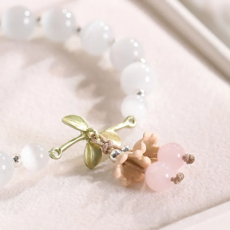 Opal cat's eye stone beaded bracelet for women with diamond-shaped beads and electroplated finish