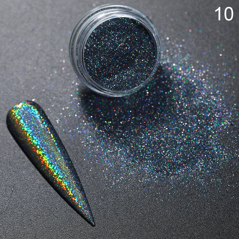 Aurora Magic Nail Powder glitter in laser gradient colours for nail art decoration