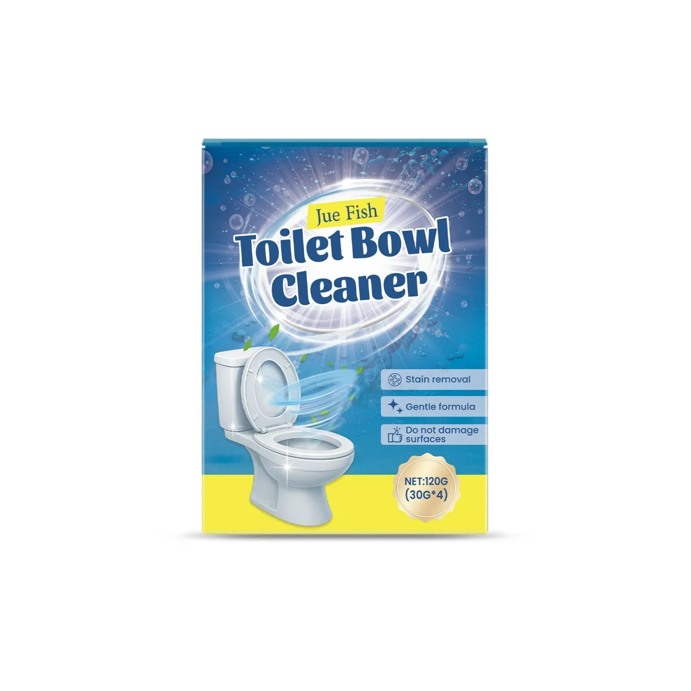 Four sachets of white toilet cleaning powder with 30g labelling for limescale and stain removal.