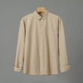 Men's purified cotton long sleeve cardigan shirt in solid colour, front view, available in multiple colours