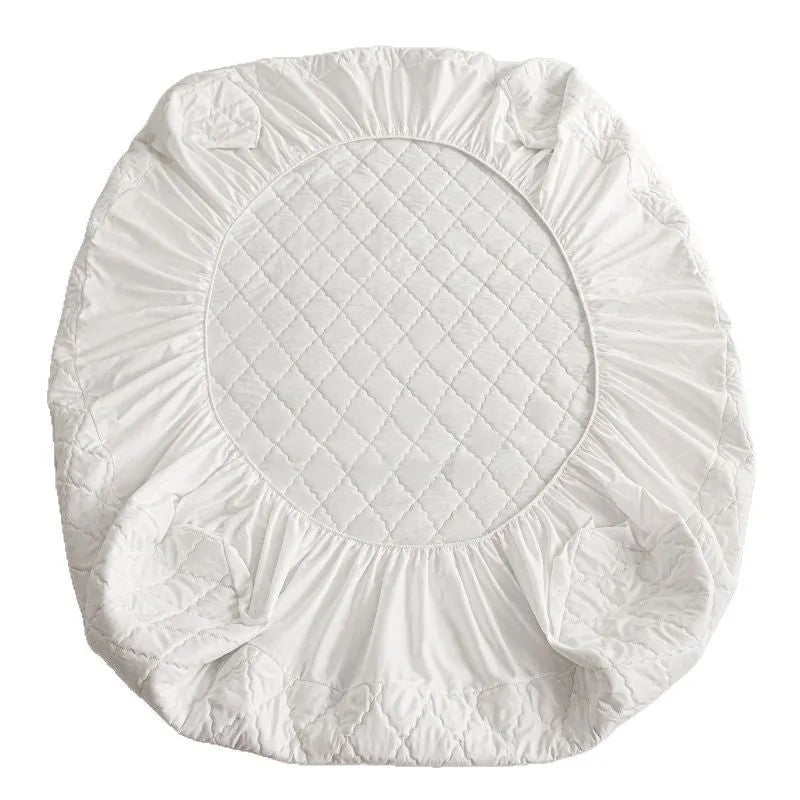 Diamond lattice quilted waterproof mattress protector fitted sheet set in solid colour.