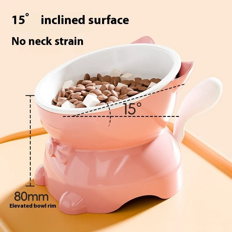 Stainless steel oblique cat bowl with a non-slip silicone base in blue colour.