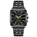 Men's rectangular stainless steel business watch with luminous hands and waterproof quartz movement