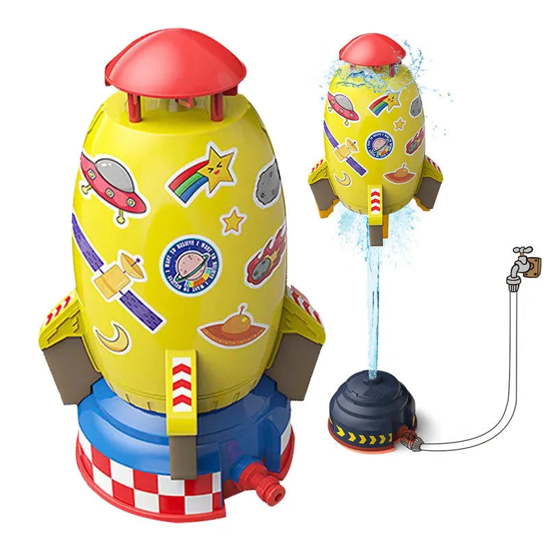 Yellow ABS plastic rocket launcher water toy for kids outdoor garden play.