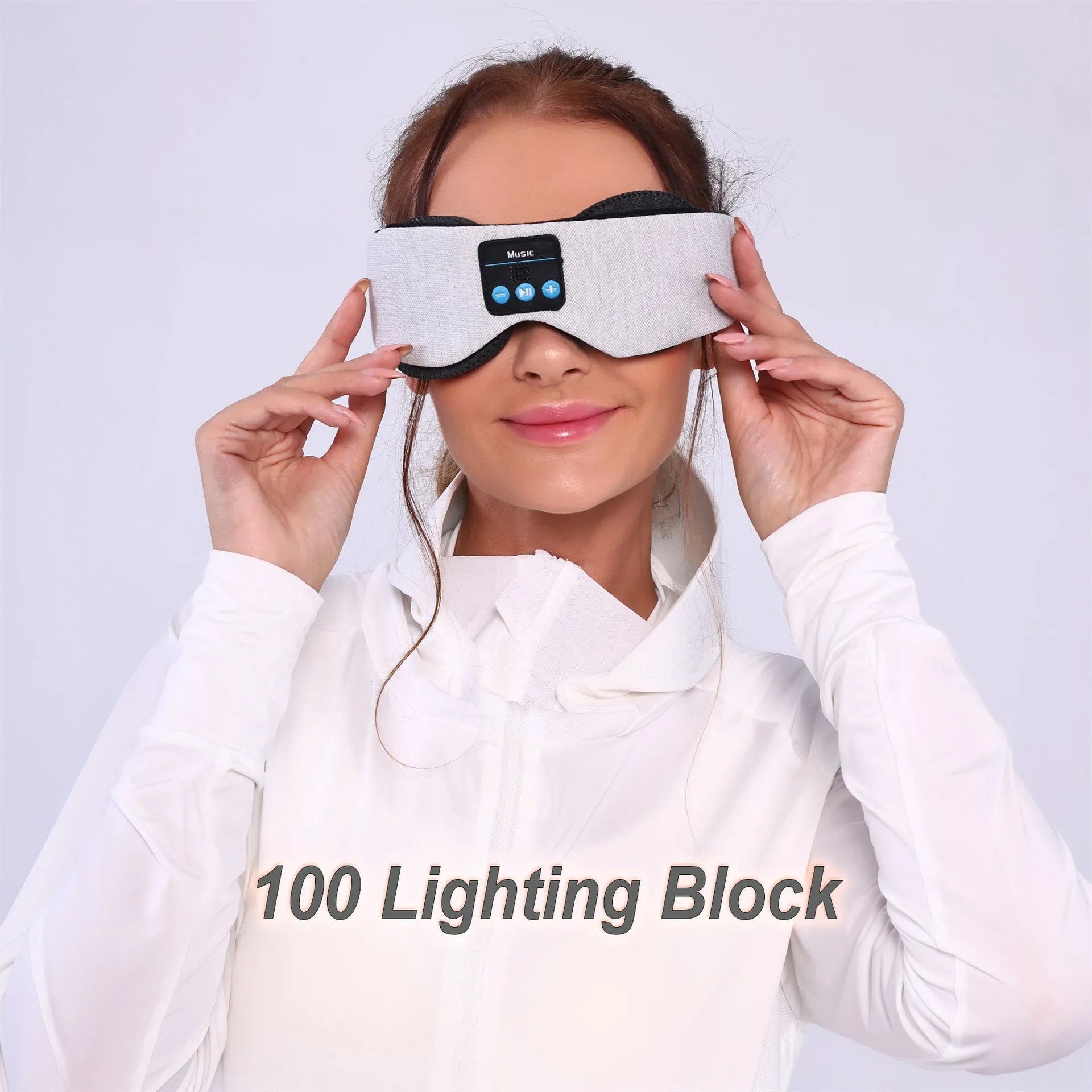 Grey outline Bluetooth sleeping eye mask for pressure-free sleep with long eyelashes