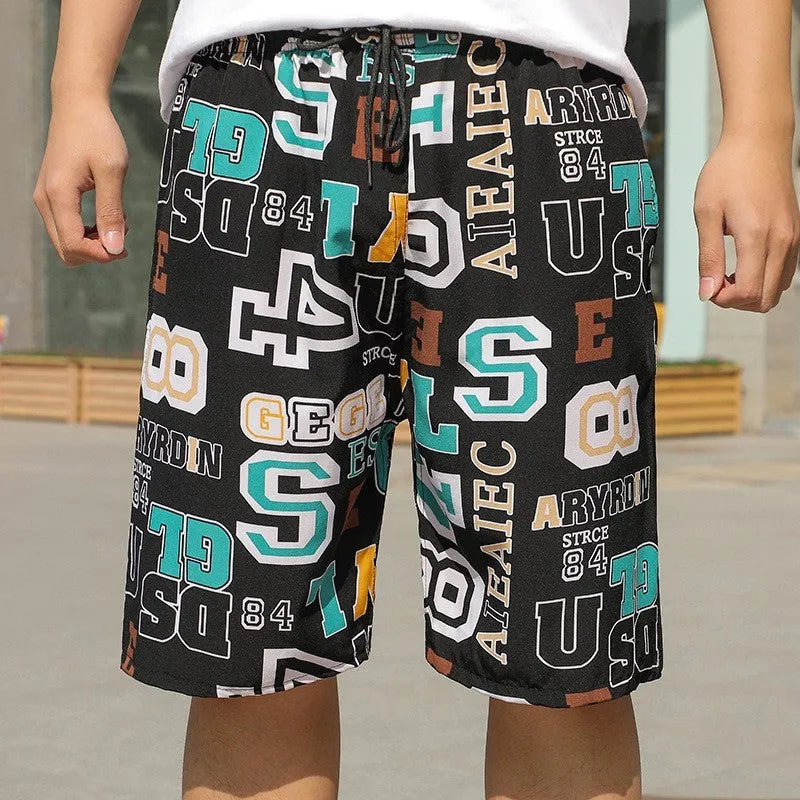 Men's loose-fitting striped beach trousers made from quick-drying ice silk fabric.