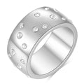 Starry geometric titanium steel women's ring with diamond treatment in black, gold, rose gold, or steel colour.