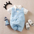 Baby boy gentleman-style long sleeve cotton jumpsuit in wine red, suitable for autumn and spring.