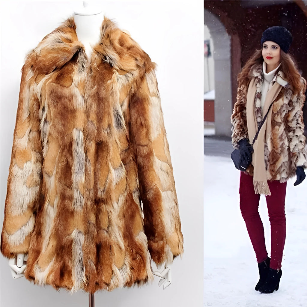 Women's tiger print faux fur slim leather jacket, long sleeve street fashion coat.