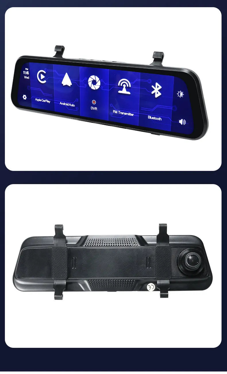 Black 9-inch car GPS navigation system with touch screen display and dual camera support