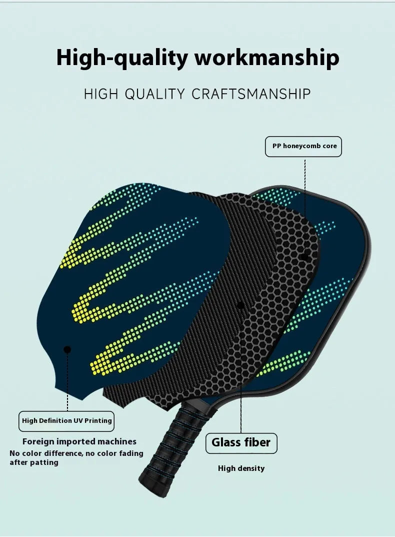 A high-density fibreglass table tennis racket for outdoor sports use.