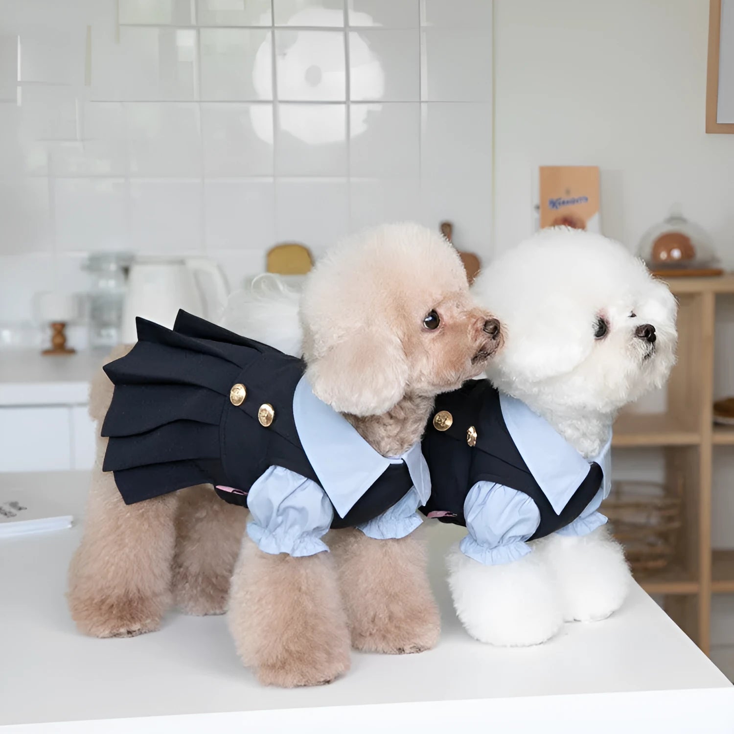 Dark grey polyester dog jumper or coat for pets on a hanger