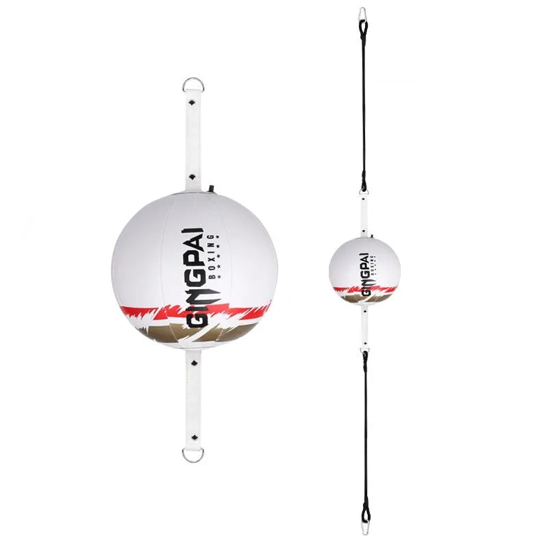 Hanging boxing speed ball for reaction training in black, black and green, or white PU leather.