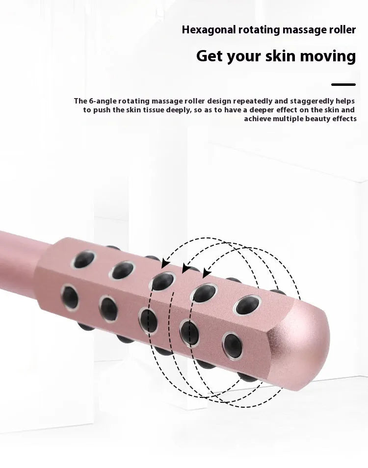 Handheld germanium particles facial massage roller in purple colour on a white background