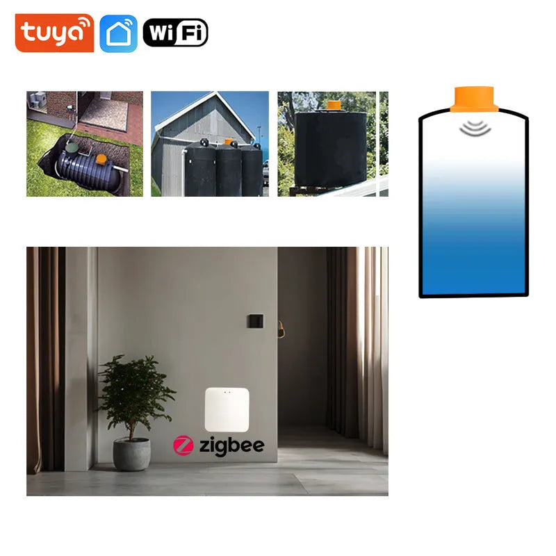 Wireless fluid level monitor sensor unit for remote water and fuel tank monitoring with mobile app.
