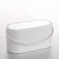 Pink gradient portable LED makeup mirror storage box open to show organisers and mirror