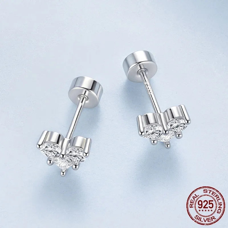 Heart-shaped zircon small ear studs S925 sterling silver electroplated finish BSE1227
