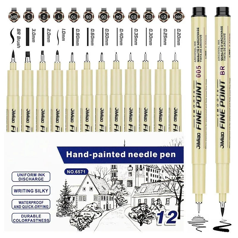 Waterproof cartoon design needle pen with black ink and 133mm plastic body for drawing.