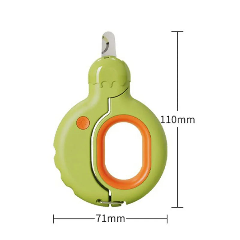 LED pet nail clippers with illuminated cutting area for cats and dogs, showing blue handle option