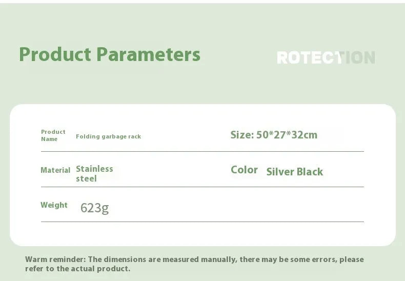 Stainless steel folding garbage bag bracket in black and silver colours for camping use