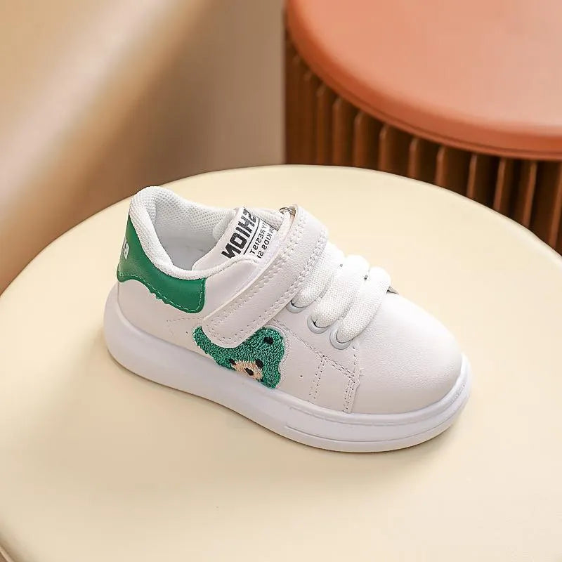 Baby Bear kids cartoon pattern sports shoes in black, green, or khaki with rubber sole