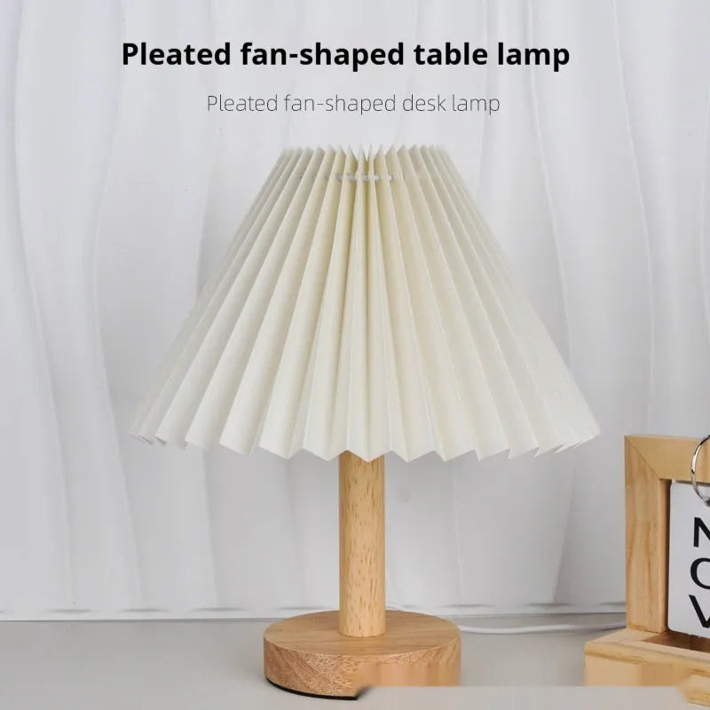 Vintage pleated umbrella shaped USB bedside lamp with remote control in red colour