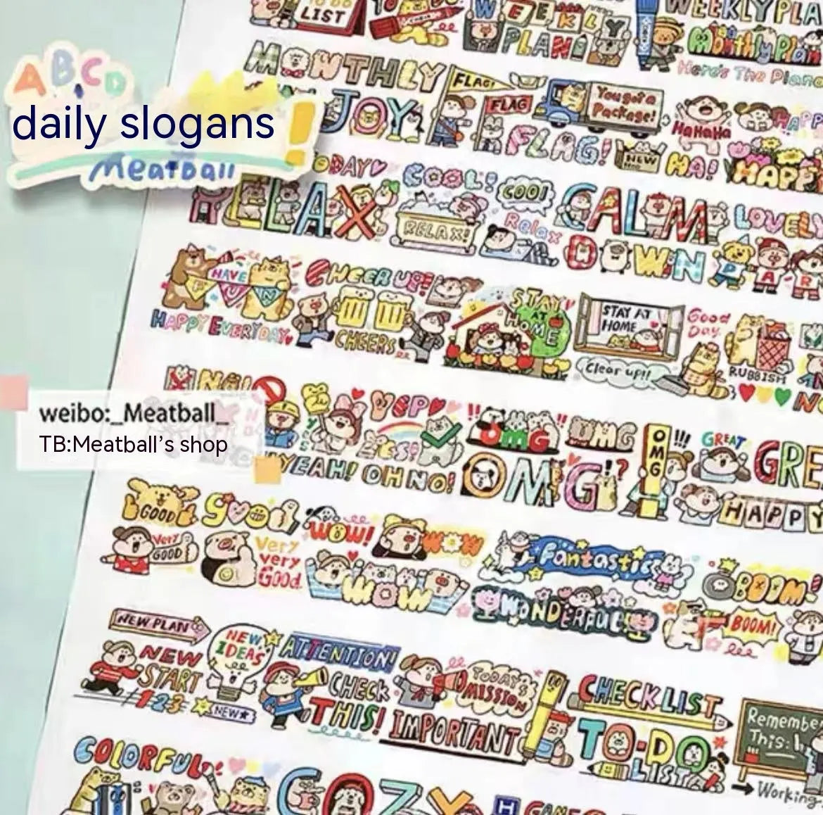 Sheet of cute cartoon character stickers for haemorrhoid tape packaging on Japanese paper.