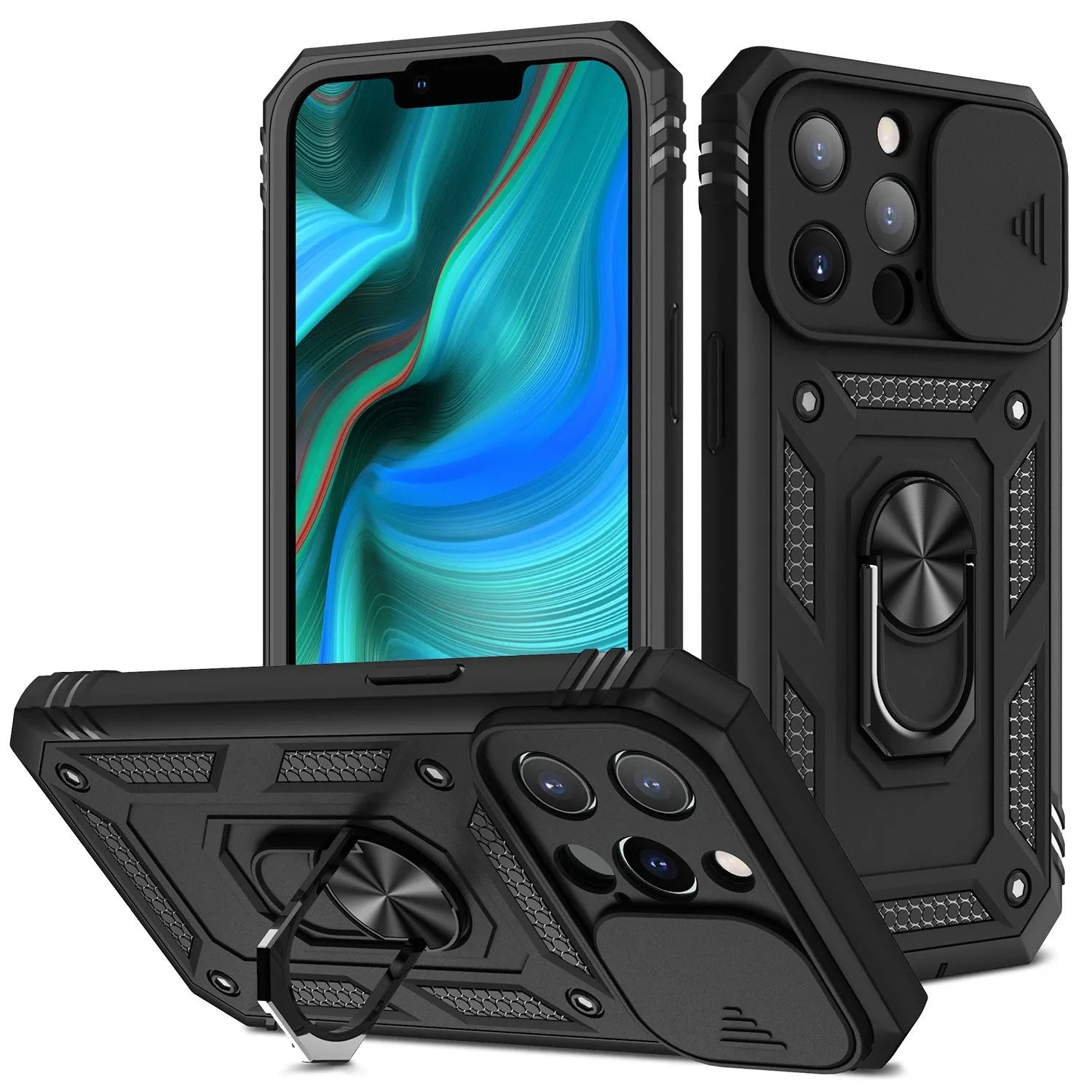 Clear magnetic iPhone case with extended sliding stand bracket in sapphire blue colour