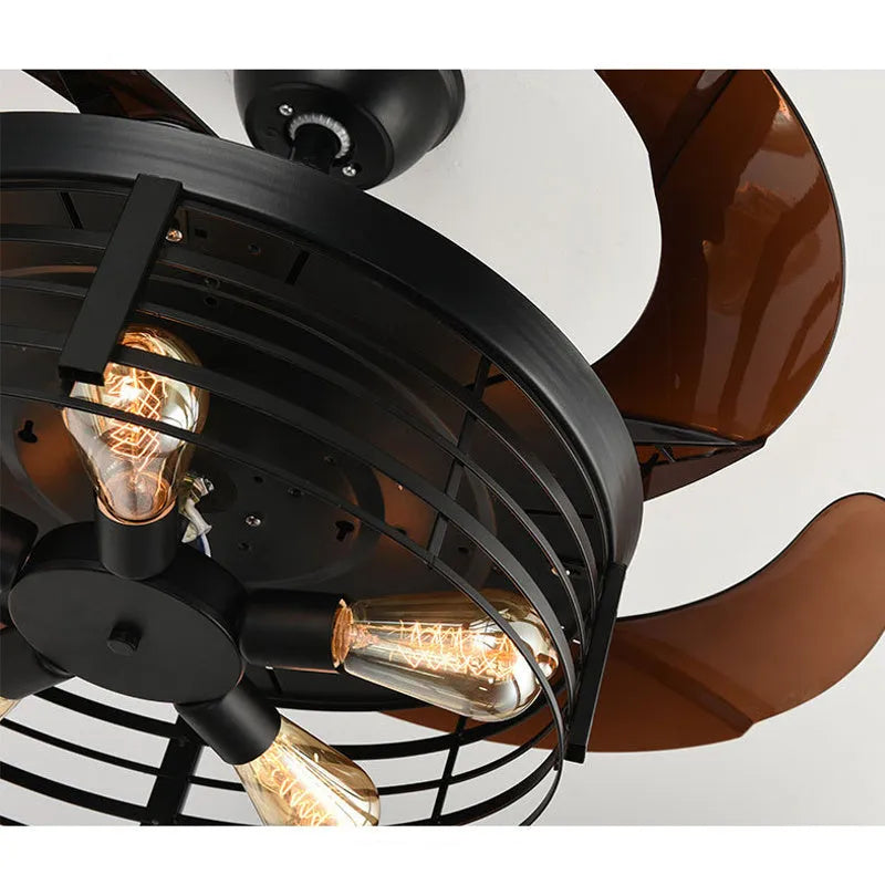 42-inch industrial retro style invisible ceiling fan lamp with acrylic blades and shade.
