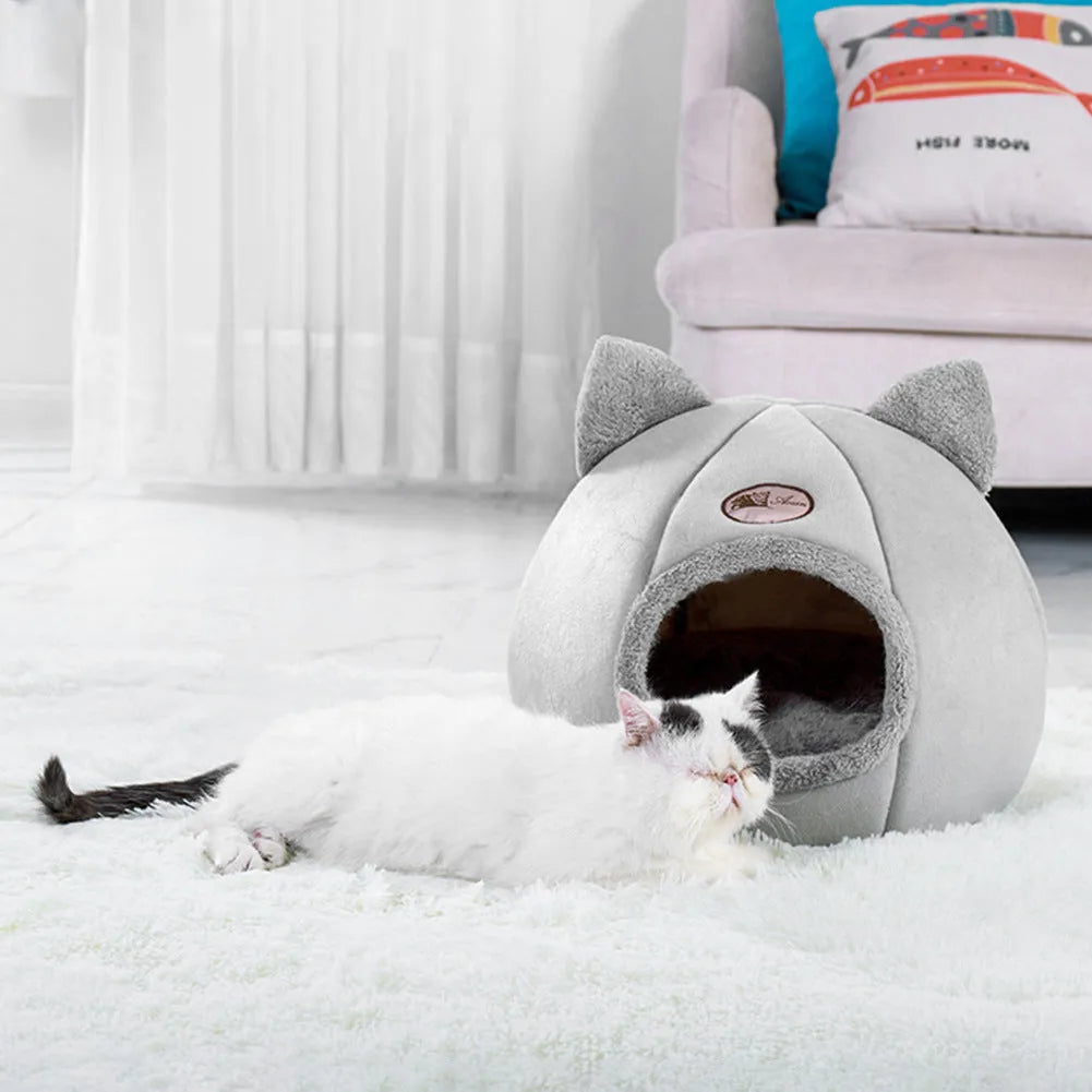 Fully enclosed cat sofa bed, a warm winter nest for indoor use, shown in a large size.