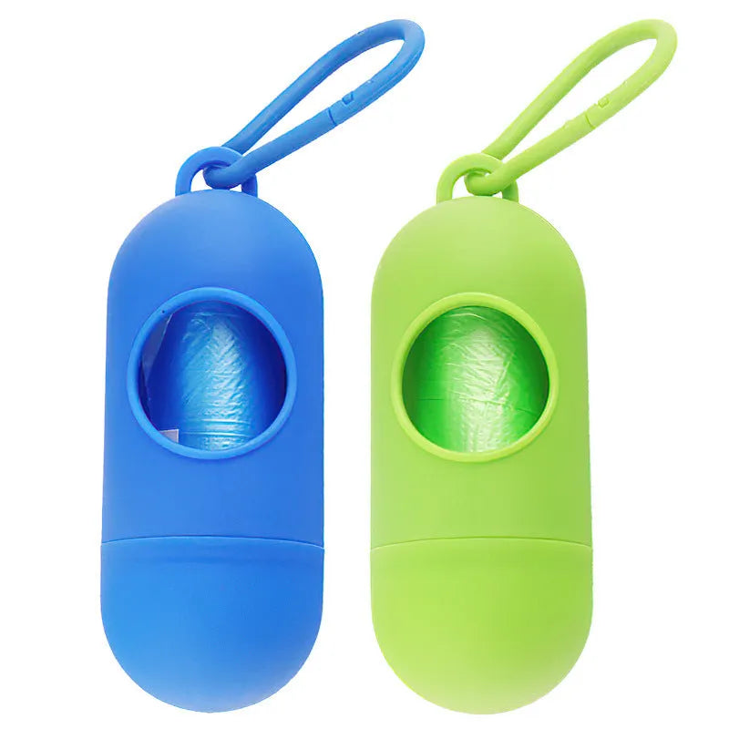 Lightweight dog poop bag holder with Velcro strap and metal hook in assorted colours