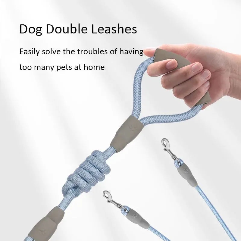 Double dog leash for two small medium dogs with foam handle and metal buckles