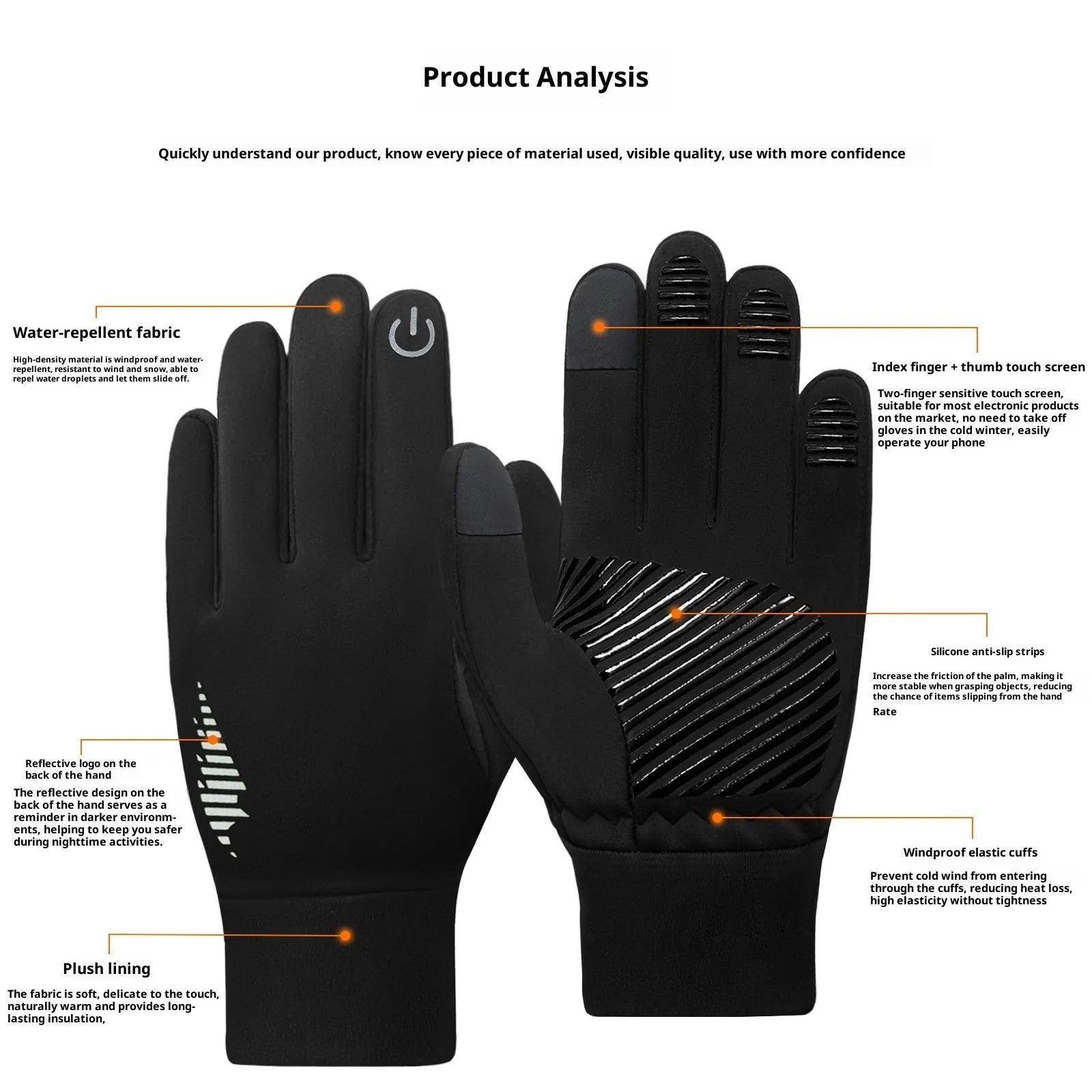 Men's fleece-lined anti-slip thick warm cycling gloves in black, fluorescent yellow, and purple on a white background